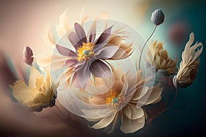 Abstract illustration with flowers in pastel colors. Soft blur background effect. photo