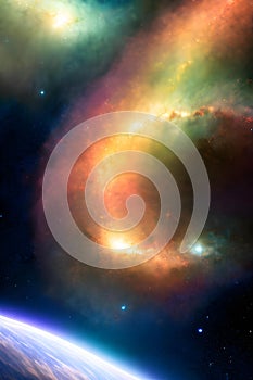 Abstract illustration of galaxy, planets, stars