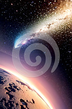 Abstract illustration of galaxy, planets, stars