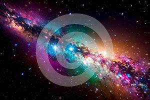 Abstract illustration of galaxy, planets, stars