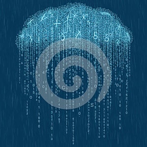 Digital Data Cloud with Falling Binary Rain