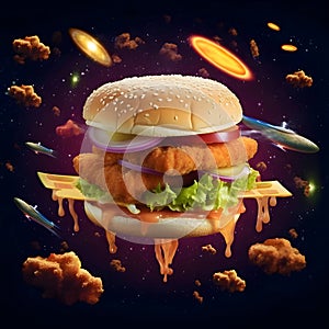 Abstract illustration - hamburger on the background of space