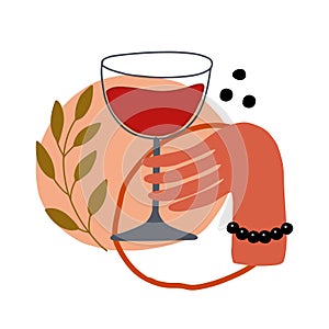 Abstract illustration with hand and red wine glass