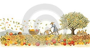 Abstract illustration of harvesting all kinds of fruits