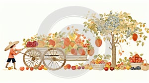 Abstract illustration of harvesting all kinds of fruits