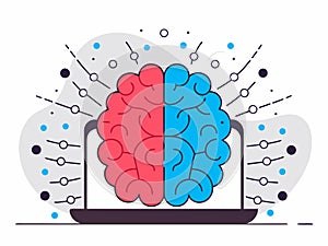 Abstract representation of human brain analysis processing data through a modern digital device screen
