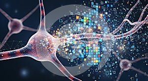 Neuron cell with digital data stream, neural network, artificial intelligence, science and technology