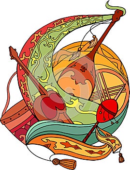 Abstract illustration of Kazakh national instruments