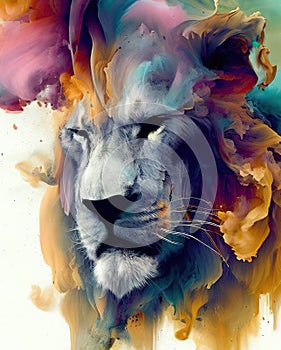 abstract illustration of lion head and smokes. Generative AI