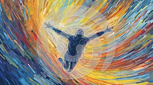 Abstract Illustration of man taking a leap of faith into the unknown
