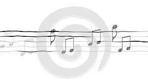 Abstract illustration of music notes on sheet, composing app, white background