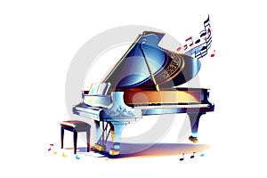 Abstract illustration of piano, musical notes and clef