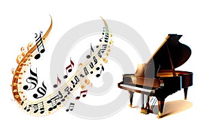 Abstract illustration of piano, musical notes and clef