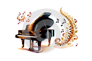 Abstract illustration of piano, musical notes and clef