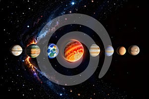 Abstract illustration of planets with galaxy and stars