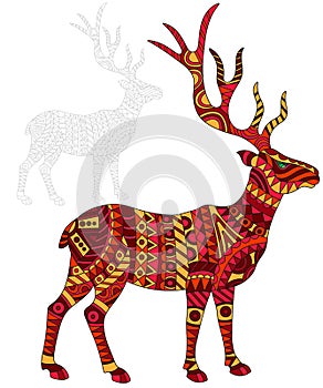 Abstract Illustration of red deer, stag and painted its outline on white background