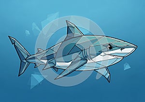 Of a shark, featuring a polygonal design with angular shapes and