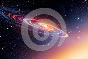 Abstract illustration of spiral galaxy, planets, stars