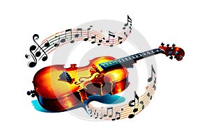 Abstract illustration of violin, musical notes and clef