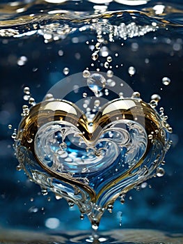 abstract illustration of water splashes converging into a heart-shaped symphony.