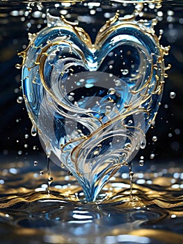 abstract illustration of water splashes converging into a heart-shaped symphony.