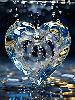 abstract illustration of water splashes converging into a heart-shaped symphony.