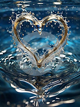 abstract illustration of water splashes converging into a heart-shaped symphony.