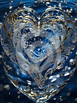 abstract illustration of water splashes converging into a heart-shaped symphony.