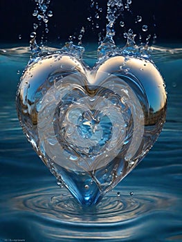 abstract illustration of water splashes converging into a heart-shaped symphony.