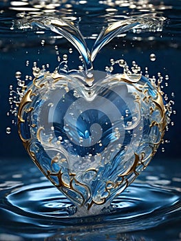 abstract illustration of water splashes converging into a heart-shaped symphony.