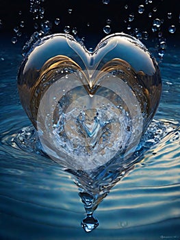 abstract illustration of water splashes converging into a heart-shaped symphony.