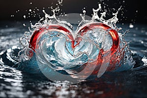 abstract illustration of water splashes converging into a heart-shaped symphony.