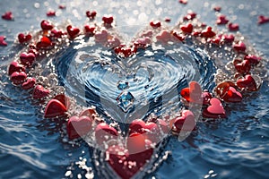 abstract illustration of water splashes converging into a heart-shaped symphony.