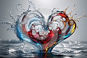 abstract illustration of water splashes converging into a heart-shaped symphony.