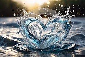 abstract illustration of water splashes converging into a heart-shaped symphony.