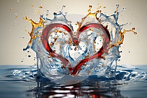 abstract illustration of water splashes converging into a heart-shaped symphony.