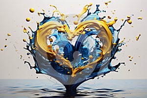 abstract illustration of water splashes converging into a heart-shaped symphony.