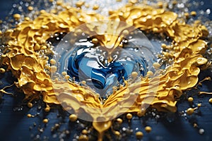 abstract illustration of water splashes converging into a heart-shaped symphony.