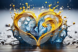 abstract illustration of water splashes converging into a heart-shaped symphony.