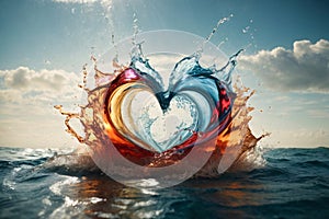 abstract illustration of water splashes converging into a heart-shaped symphony.