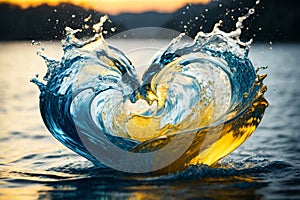 abstract illustration of water splashes converging into a heart-shaped symphony.