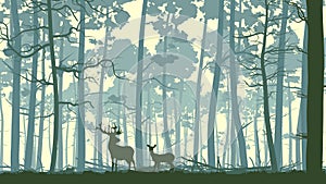 Abstract illustration of wild animals in wood.