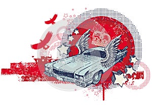 Abstract illustration with winged retro car