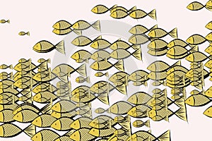 Abstract illustrations of fish, conceptual pattern. Water, art, wallpaper & creative.