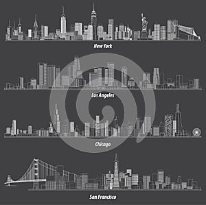 Abstract illustrations of United States outlines city skylines