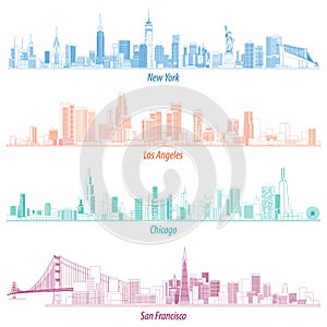 Abstract illustrations of United States outlines city skylines