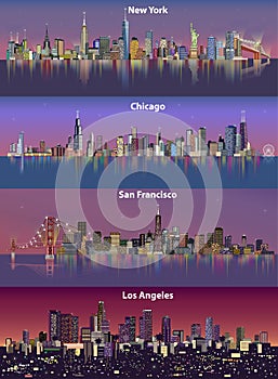 Abstract illustrations of United States urban city skylines at night