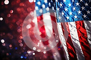 Abstract image of American flag on blurred background with bokeh