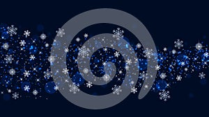 Abstract Snowflakes, Sparkles and Bokeh in Dark Blue Background