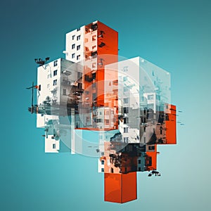 an abstract image of a building that is made up of multiple cubes